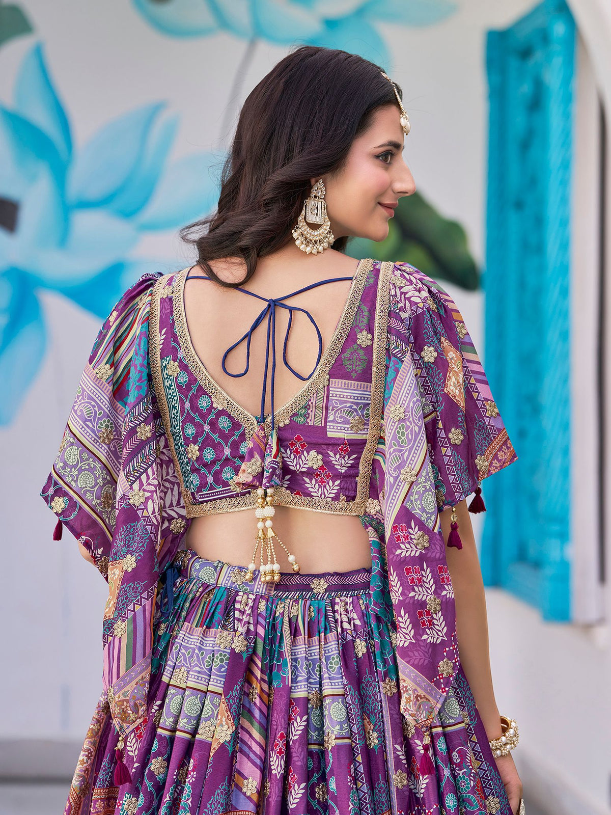 Purple Chinnon Silk Semi-Stitched Lehenga Choli with Chiffon Dupatta