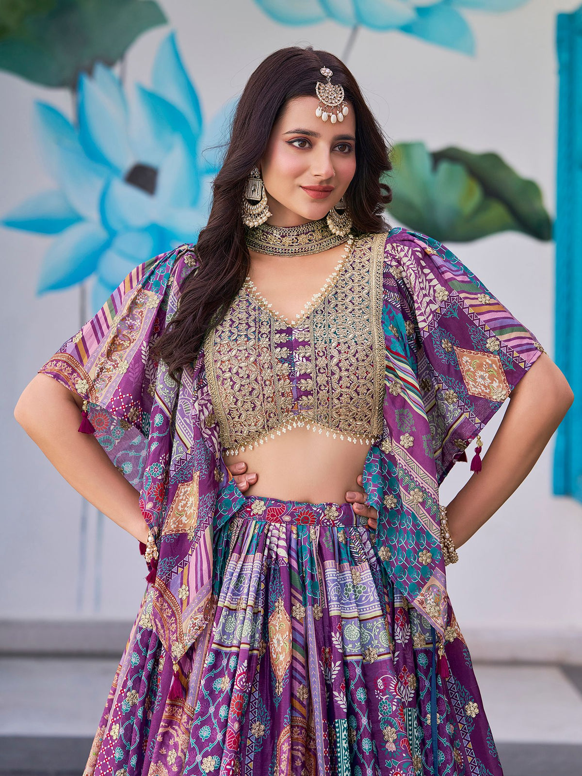 Purple Chinnon Silk Semi-Stitched Lehenga Choli with Chiffon Dupatta