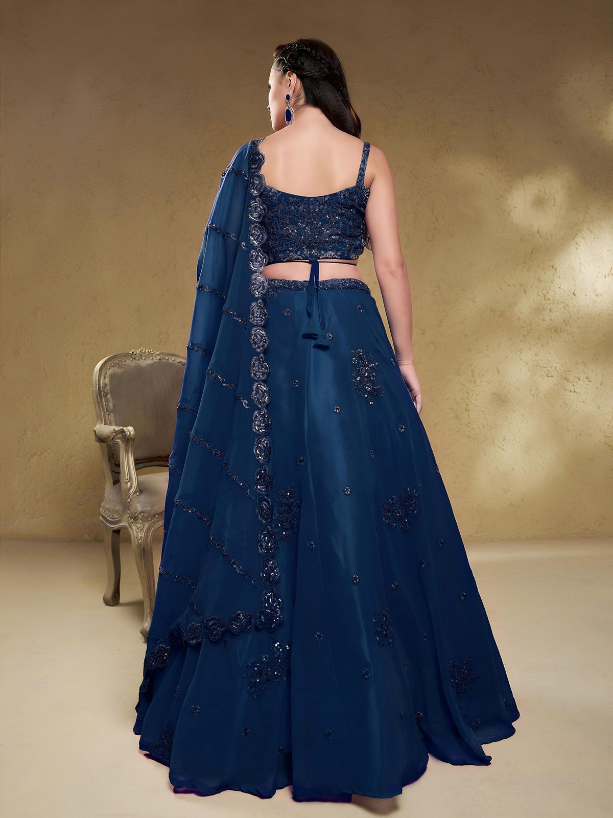 Blue Georgette Semi-Stitched Lehenga Choli with Dupatta