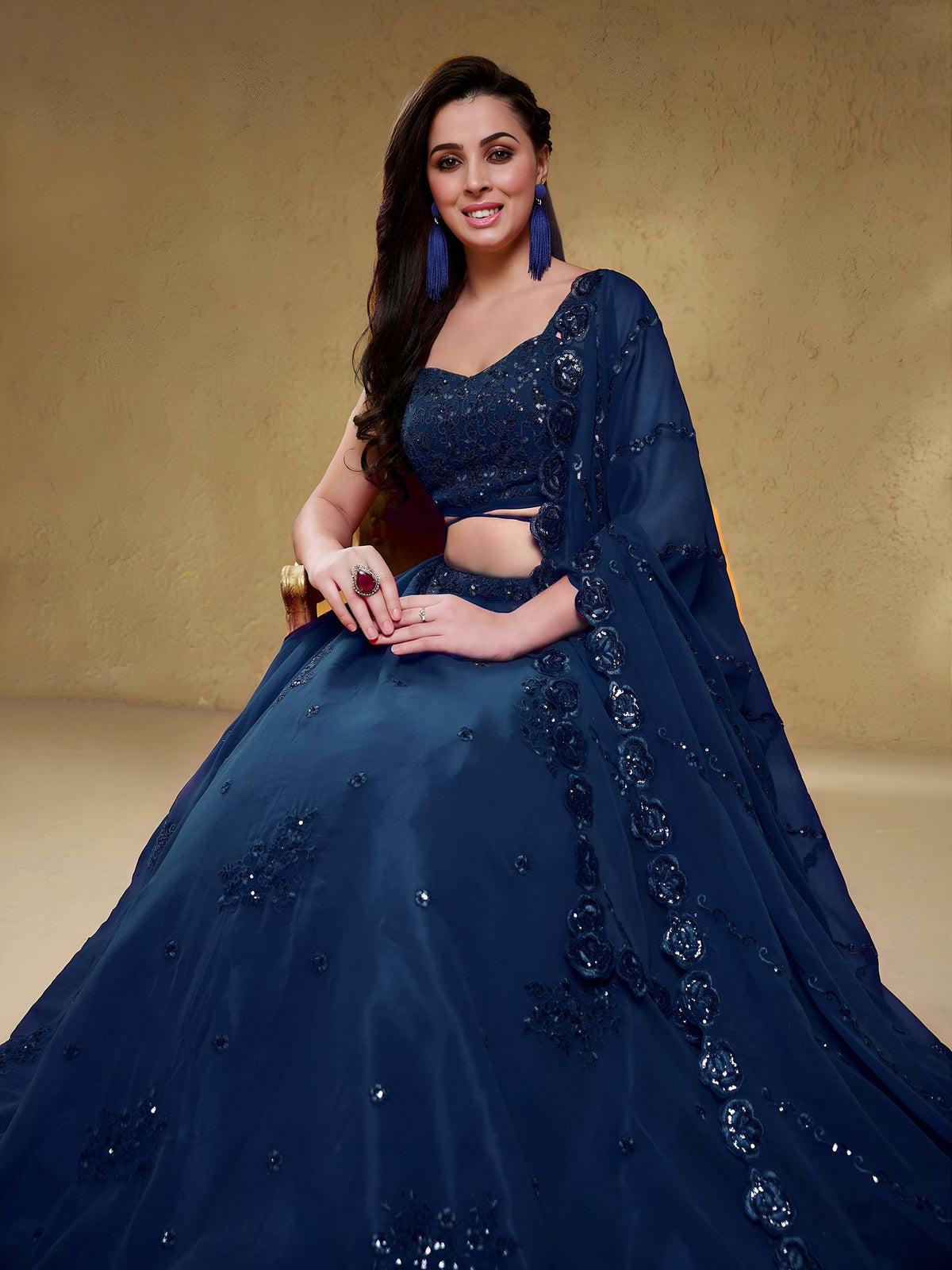 Blue Georgette Semi-Stitched Lehenga Choli with Dupatta