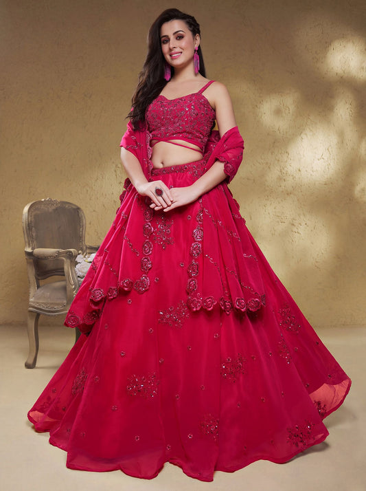 Pink Georgette Semi-Stitched Lehenga Choli with Dupatta