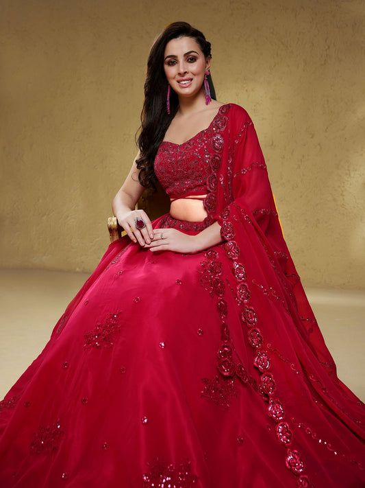 Pink Georgette Semi-Stitched Lehenga Choli with Dupatta