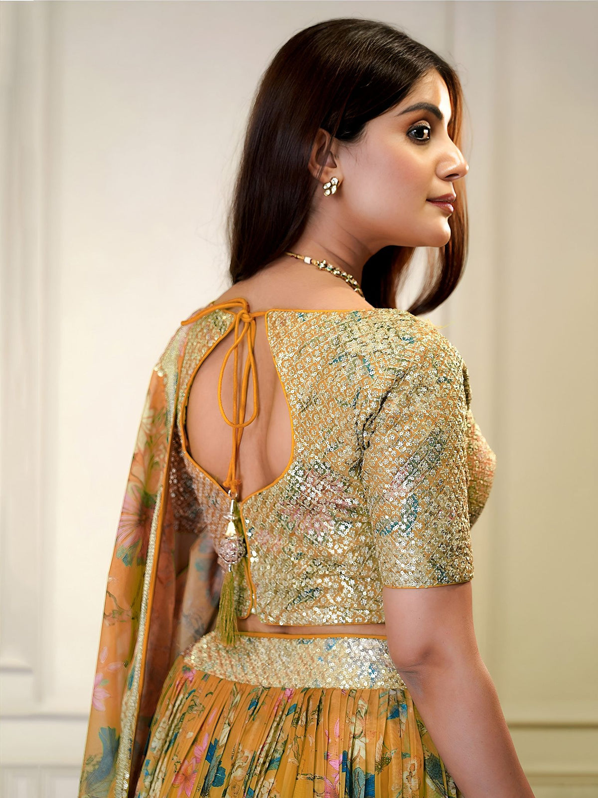 Orange Organza Semi-Stitched Lehenga Choli with Dupatta