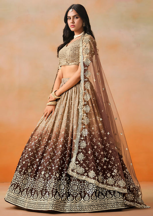 Brown Georgette  Semi-Stitched Lehenga Choli with Soft Net Dupatta