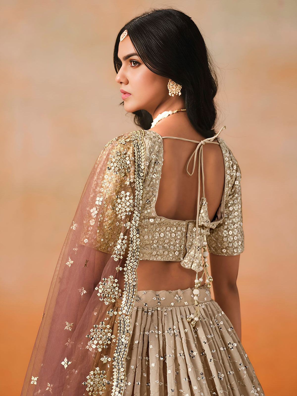 Brown Georgette  Semi-Stitched Lehenga Choli with Soft Net Dupatta