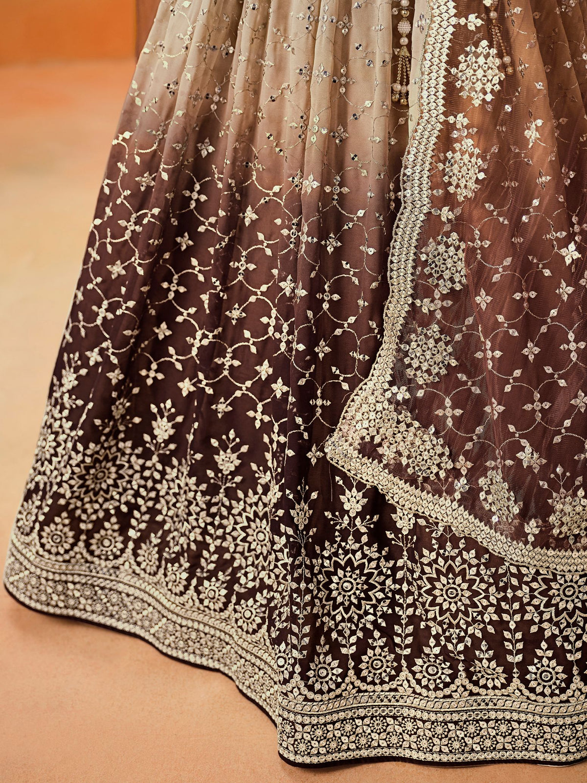 Brown Georgette  Semi-Stitched Lehenga Choli with Soft Net Dupatta