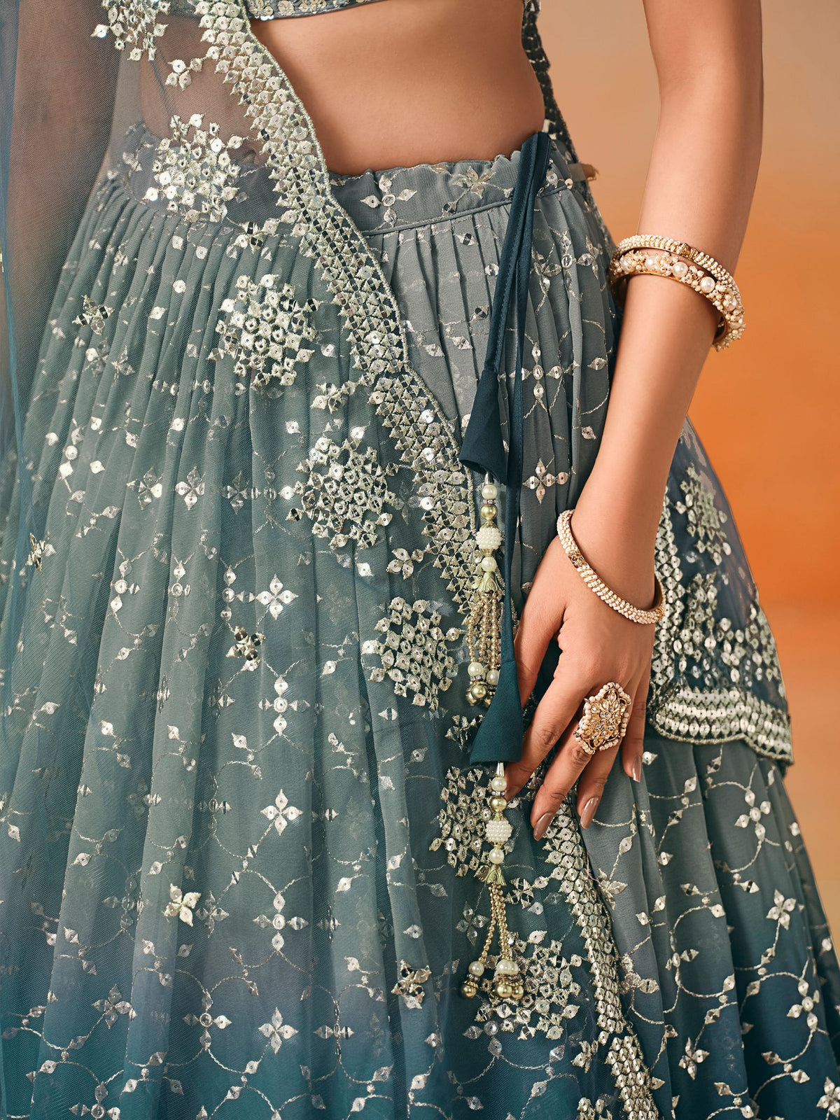 Dove Blue Georgette Semi-Stitched Lehenga Choli with Soft Net Dupatta