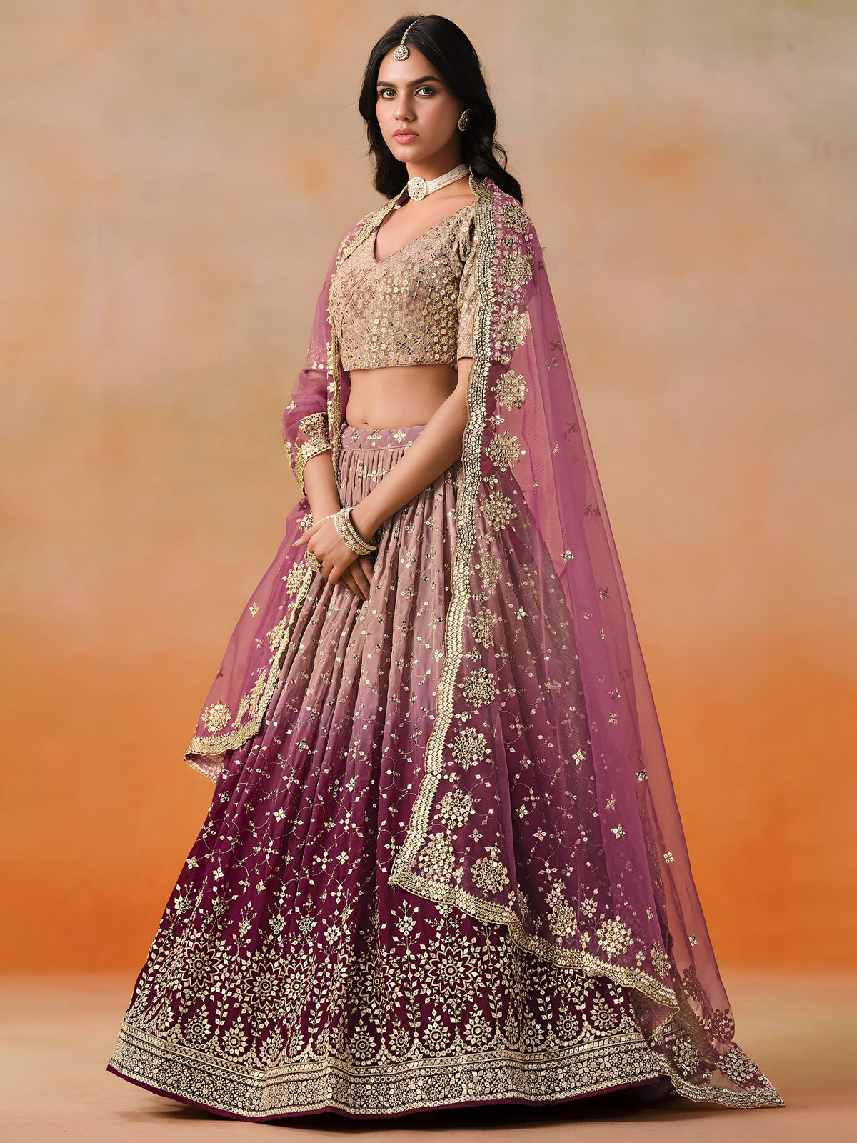 Maroon Georgette Semi-Stitched Lehenga Choli with Soft Net Dupatta
