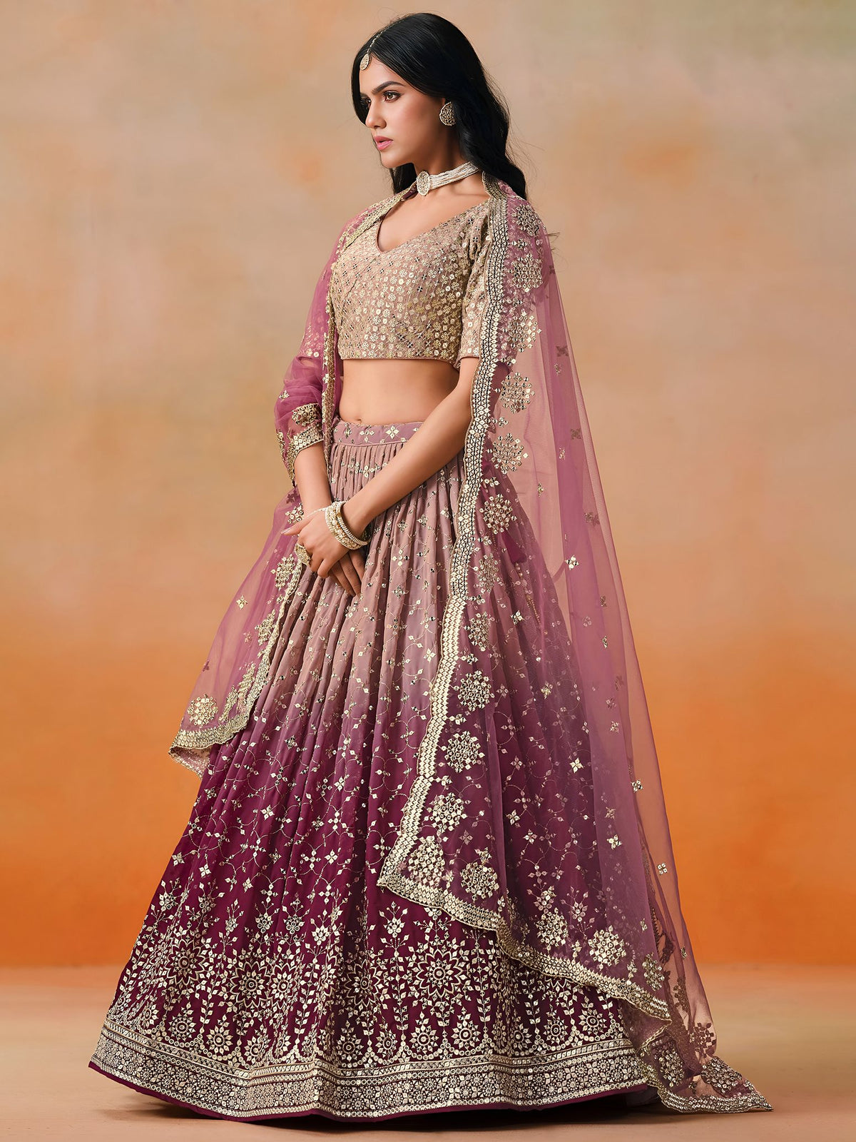 Maroon Georgette Semi-Stitched Lehenga Choli with Soft Net Dupatta
