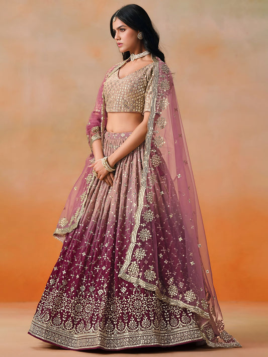 Maroon Georgette Semi-Stitched Lehenga Choli with Soft Net Dupatta