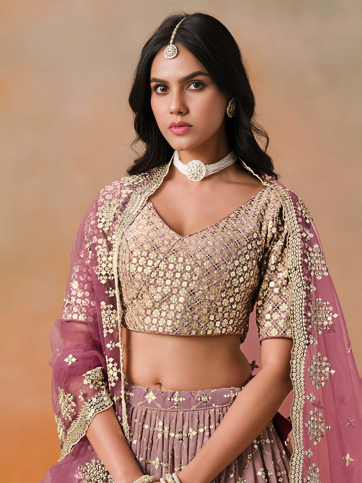 Maroon Georgette Semi-Stitched Lehenga Choli with Soft Net Dupatta