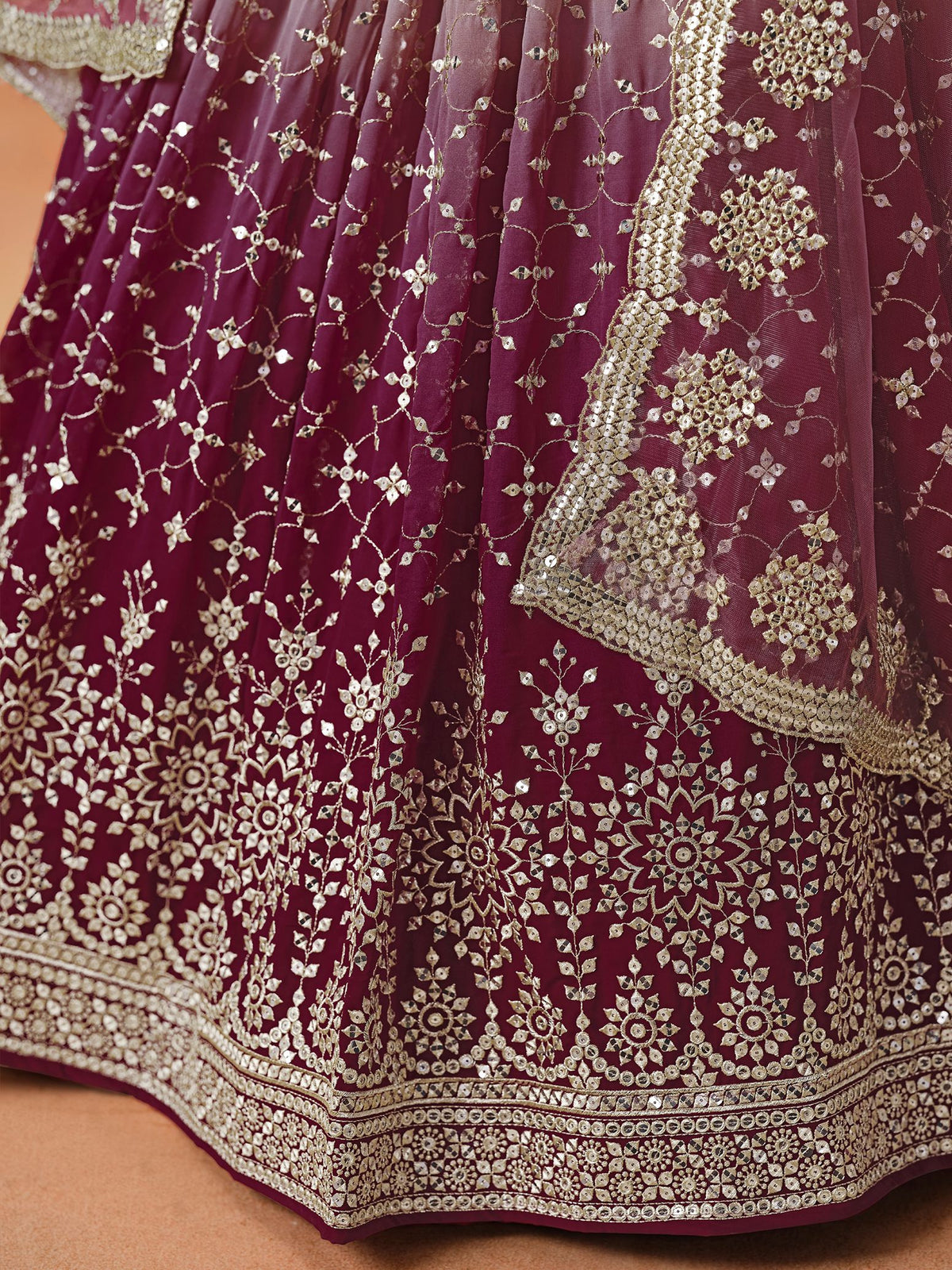 Maroon Georgette Semi-Stitched Lehenga Choli with Soft Net Dupatta