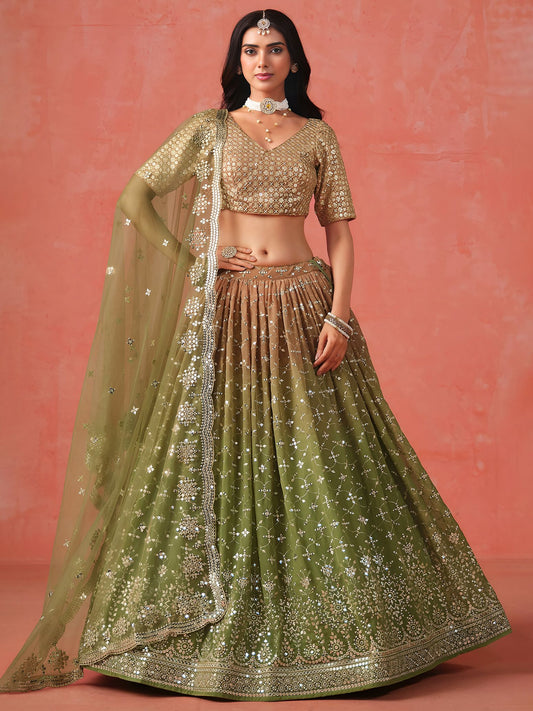 Mehndi Georgette Semi-Stitched Lehenga Choli with Soft Net Dupatta