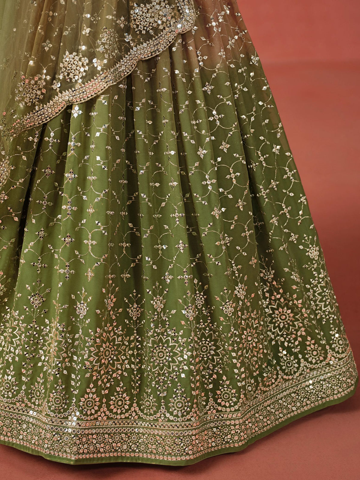 Mehndi Georgette Semi-Stitched Lehenga Choli with Soft Net Dupatta