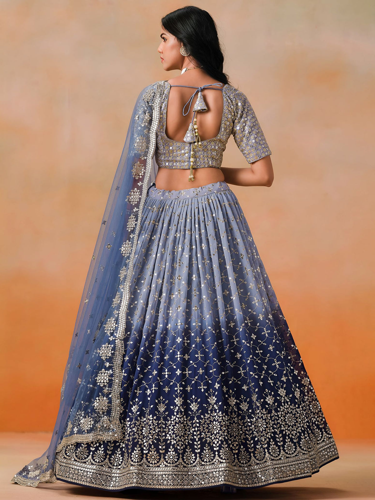 Navy Blue Georgette Semi-Stitched Lehenga Choli with Soft Net Dupatta