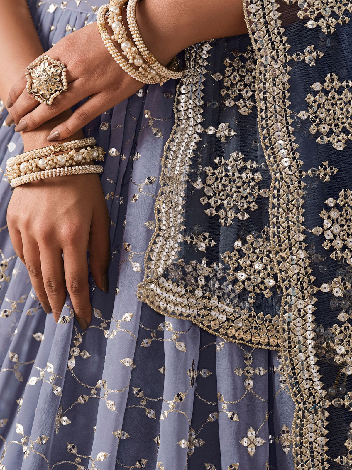 Navy Blue Georgette Semi-Stitched Lehenga Choli with Soft Net Dupatta