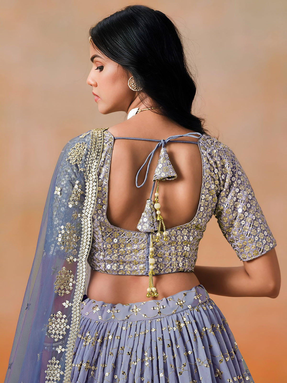 Navy Blue Georgette Semi-Stitched Lehenga Choli with Soft Net Dupatta
