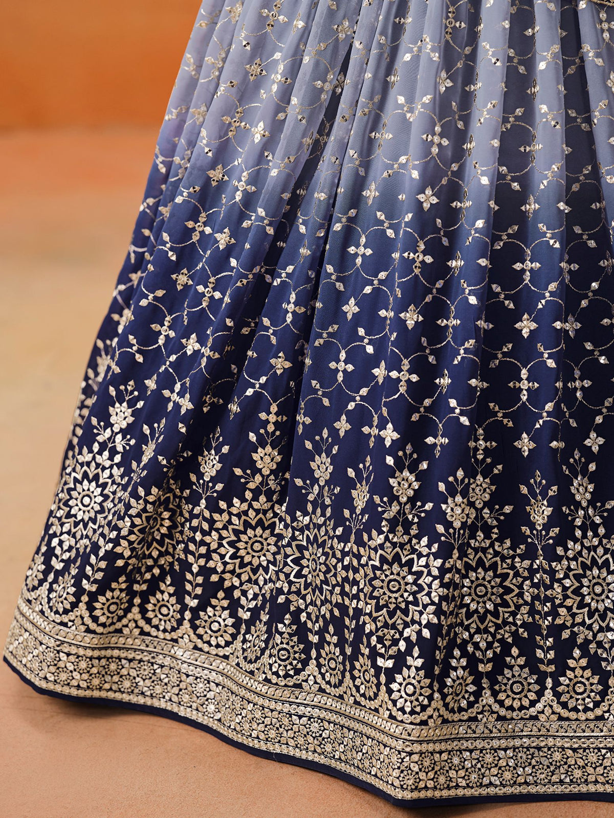 Navy Blue Georgette Semi-Stitched Lehenga Choli with Soft Net Dupatta