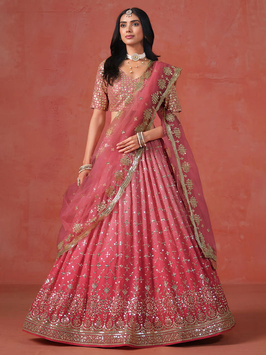 Peach Georgette Semi-Stitched Lehenga Choli with Soft Net Dupatta