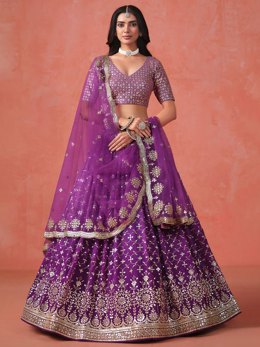 Purple Georgette Semi-Stitched Lehenga Choli with Soft Net Dupatta