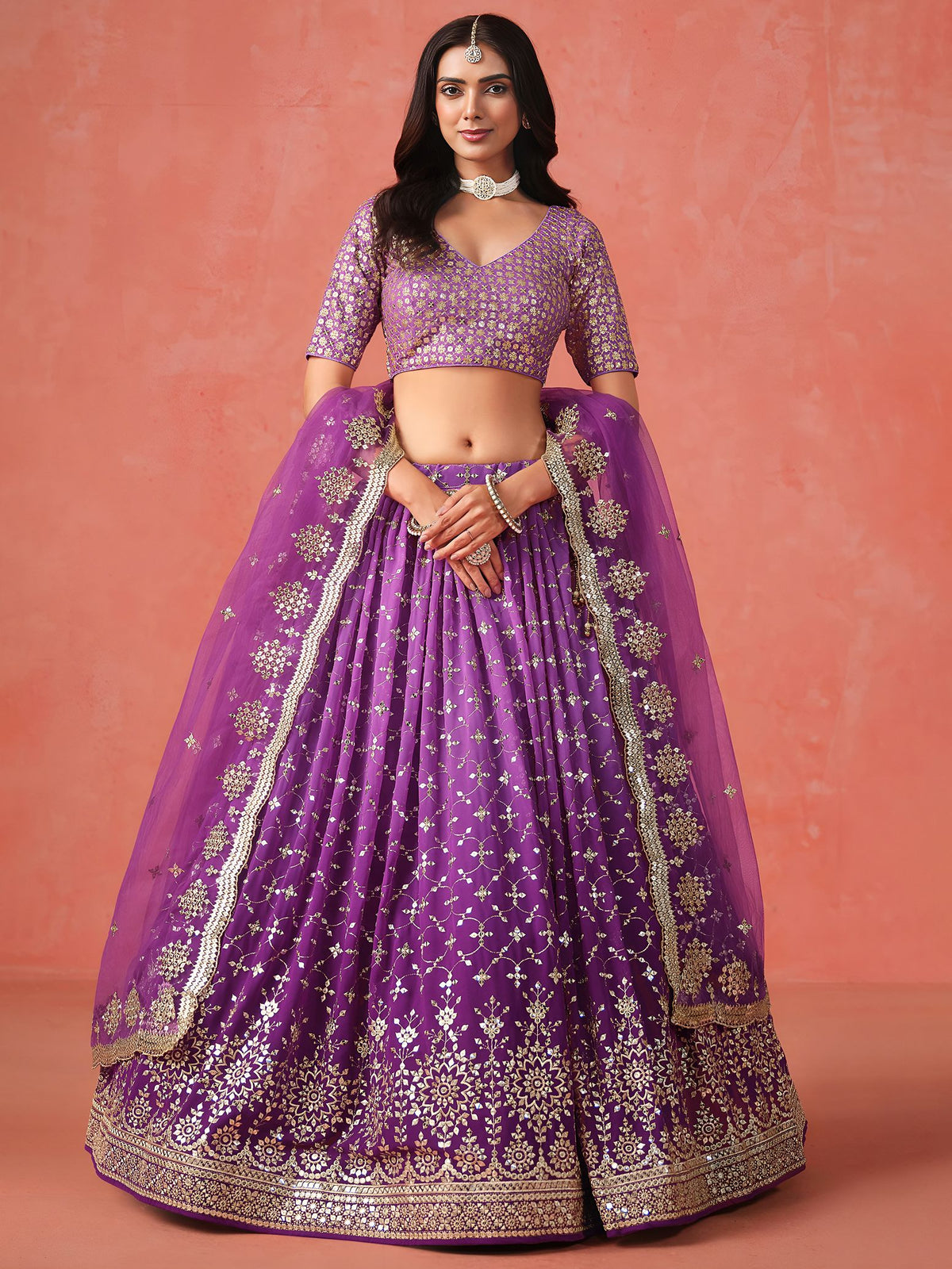 Purple Georgette Semi-Stitched Lehenga Choli with Soft Net Dupatta