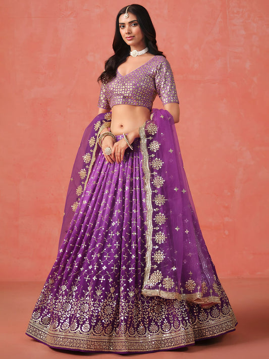 Purple Georgette Semi-Stitched Lehenga Choli with Soft Net Dupatta