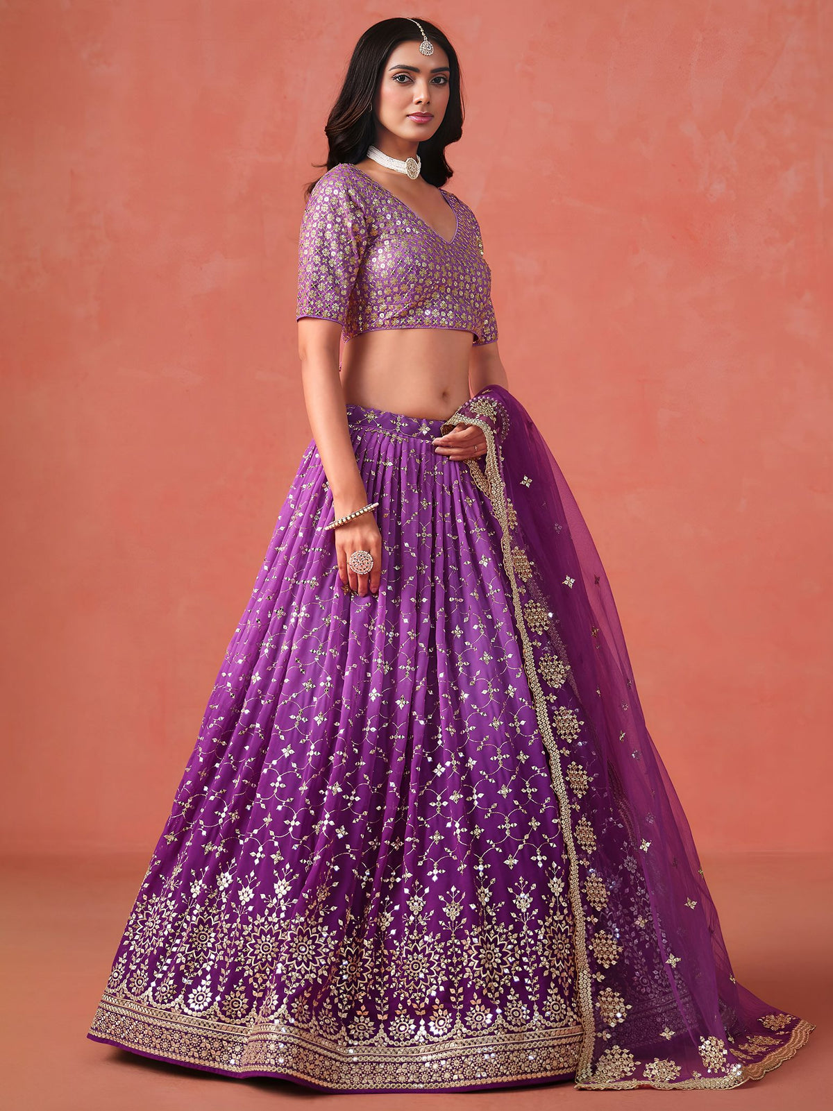 Purple Georgette Semi-Stitched Lehenga Choli with Soft Net Dupatta