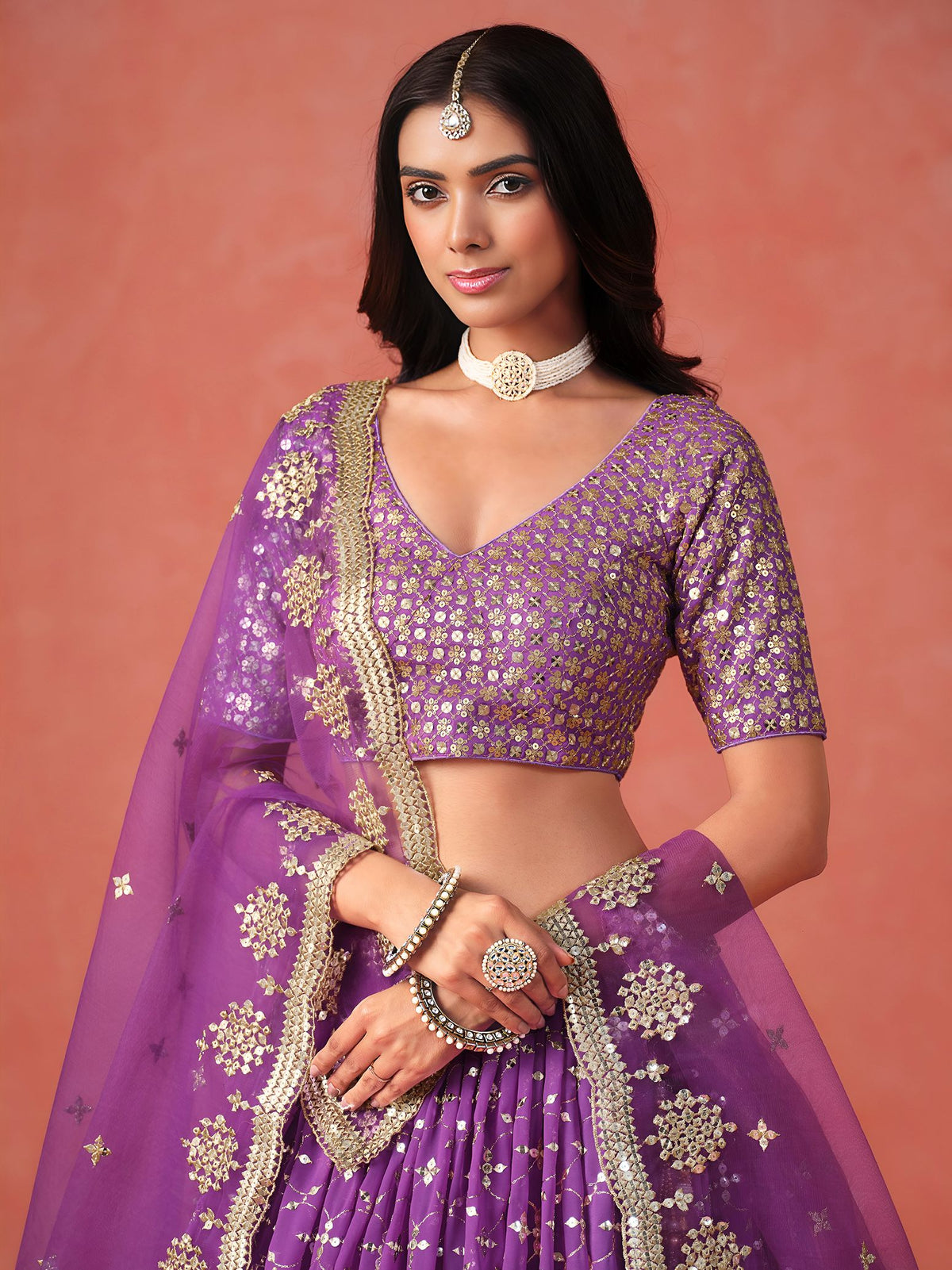 Purple Georgette Semi-Stitched Lehenga Choli with Soft Net Dupatta
