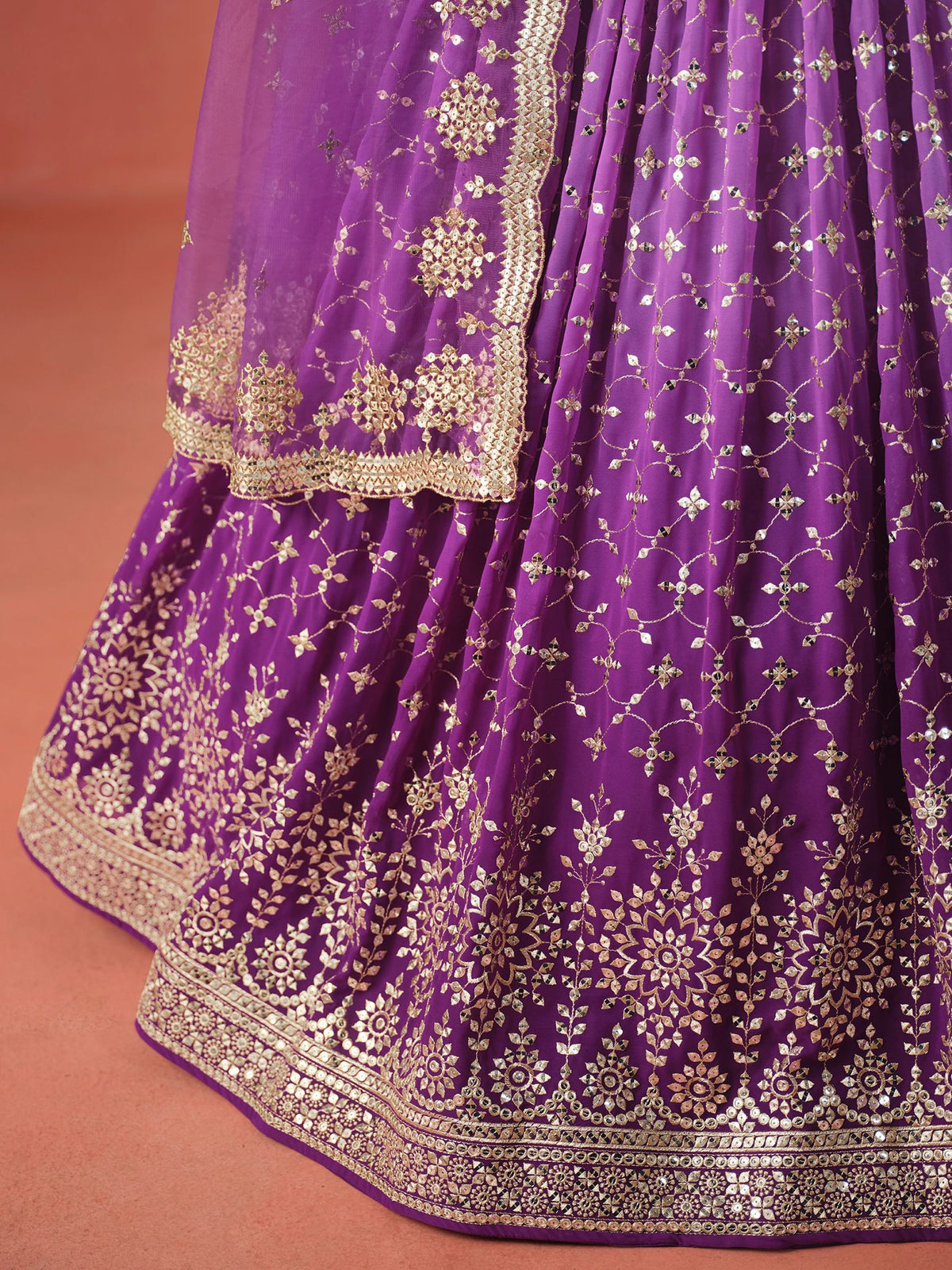 Purple Georgette Semi-Stitched Lehenga Choli with Soft Net Dupatta