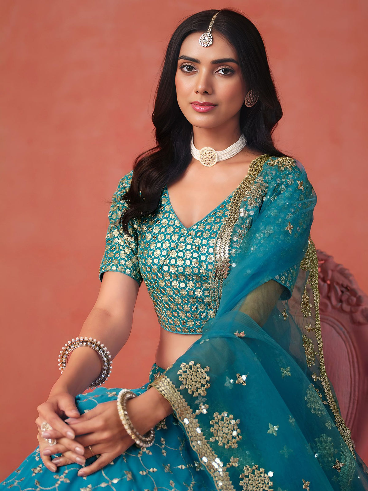 Rama Blue Georgette Semi-Stitched Lehenga Choli with Soft Net Dupatta