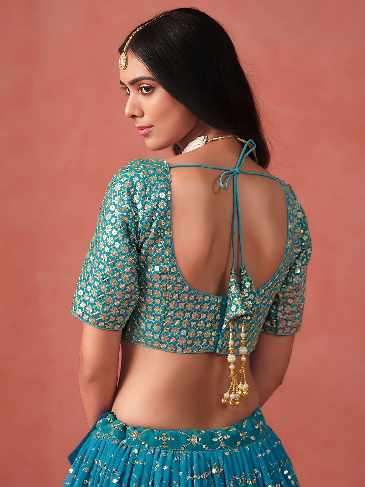 Rama Blue Georgette Semi-Stitched Lehenga Choli with Soft Net Dupatta