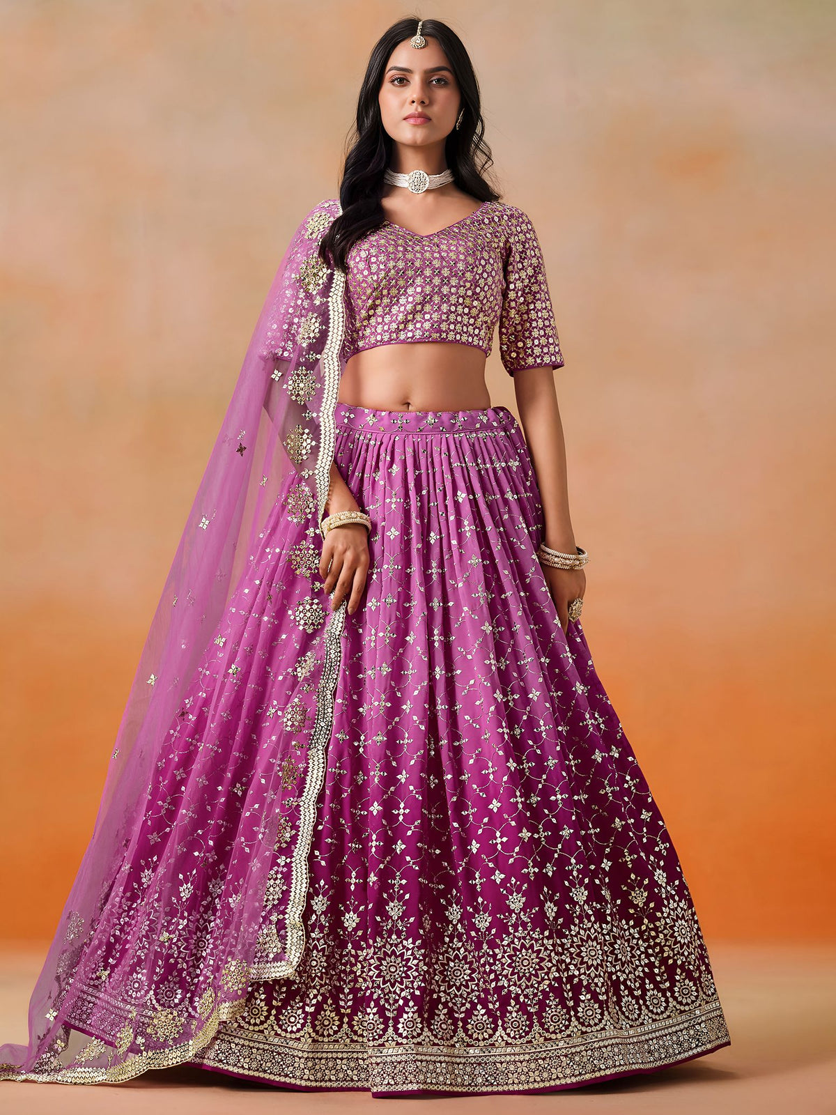 Rani Pink Georgette Semi-Stitched Lehenga Choli with Soft Net Dupatta