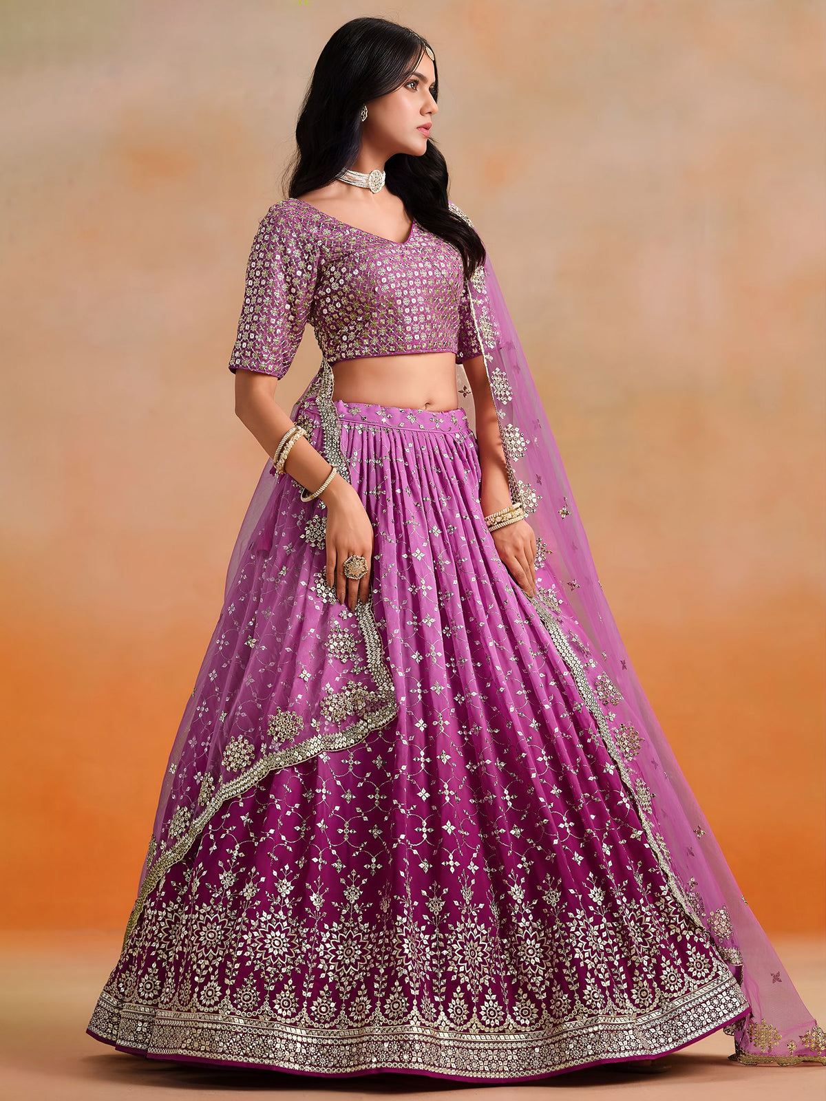 Rani Pink Georgette Semi-Stitched Lehenga Choli with Soft Net Dupatta