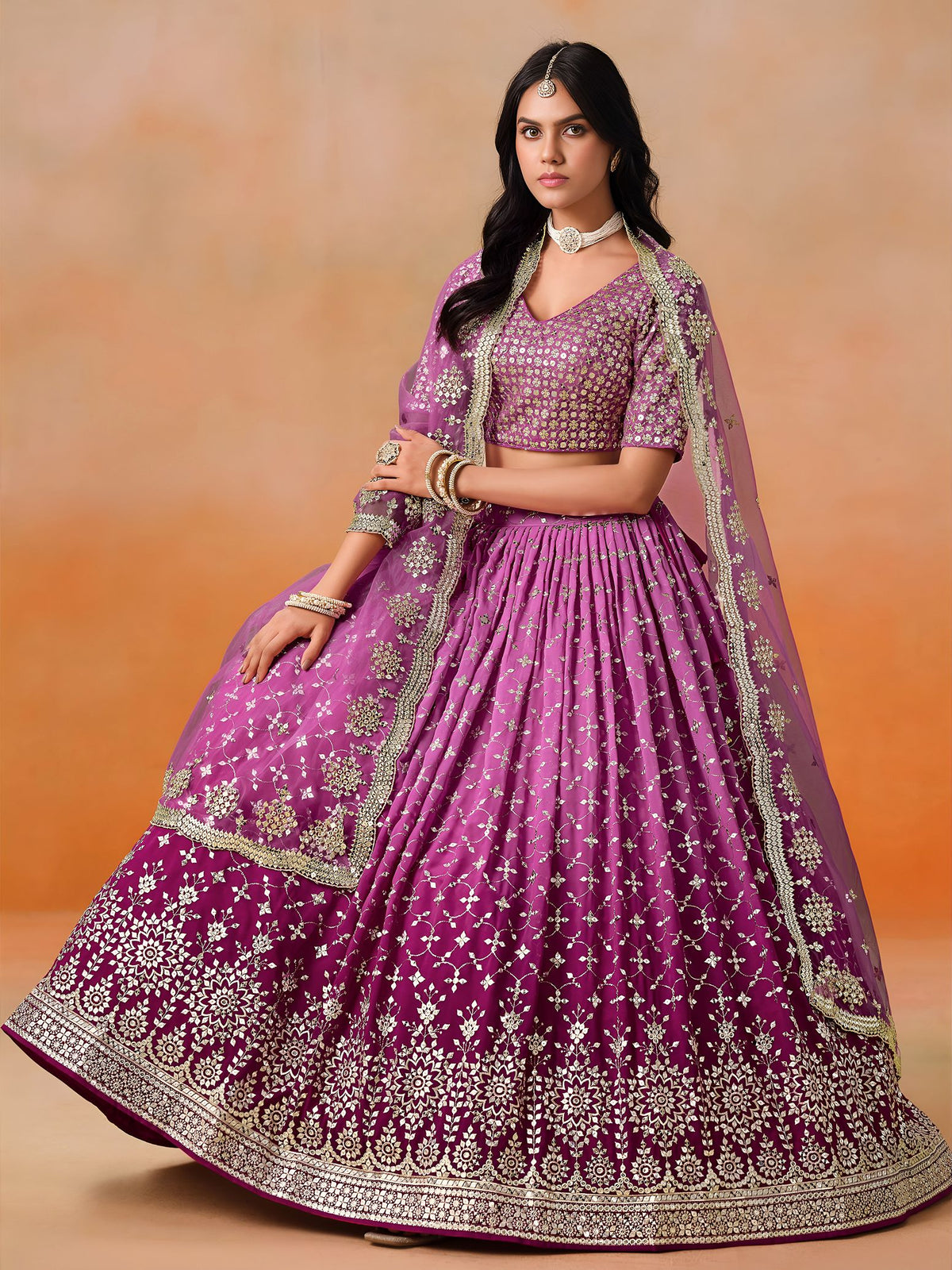 Rani Pink Georgette Semi-Stitched Lehenga Choli with Soft Net Dupatta