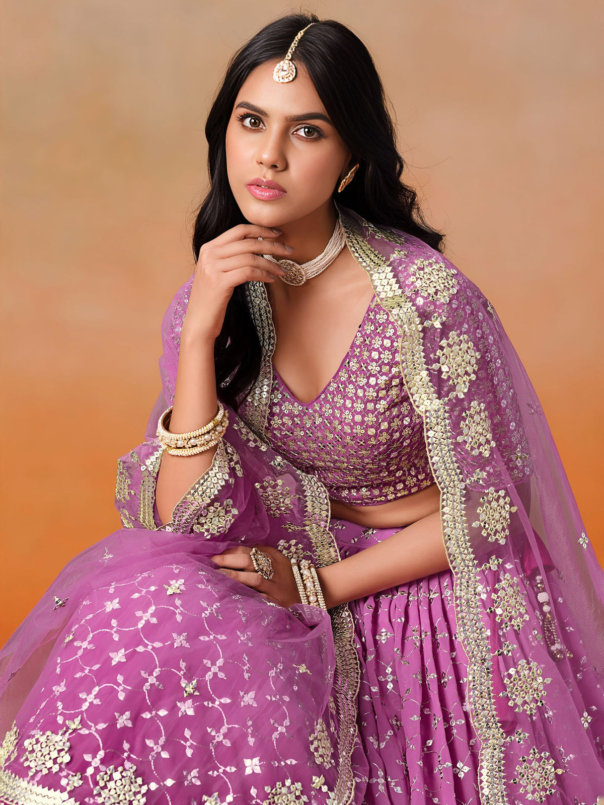 Rani Pink Georgette Semi-Stitched Lehenga Choli with Soft Net Dupatta