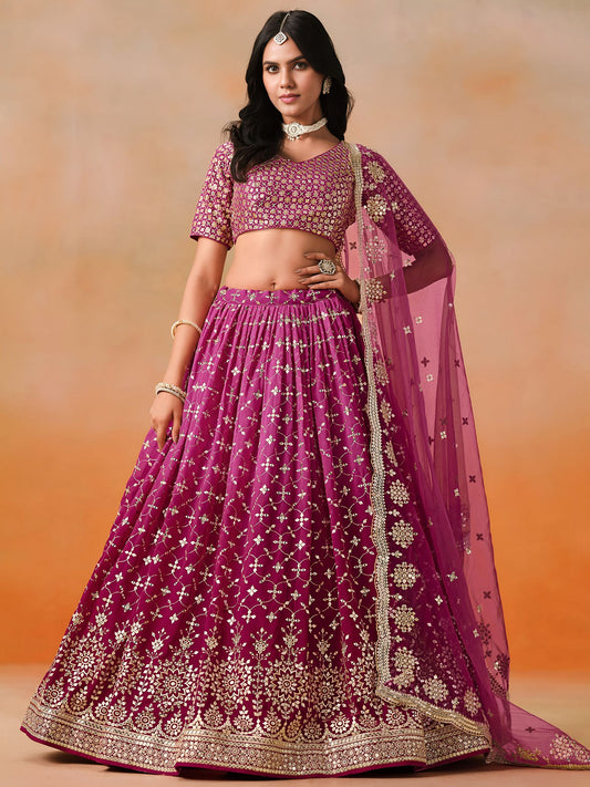 Red Pink Georgette Semi-Stitched Lehenga Choli with Soft Net Dupatta