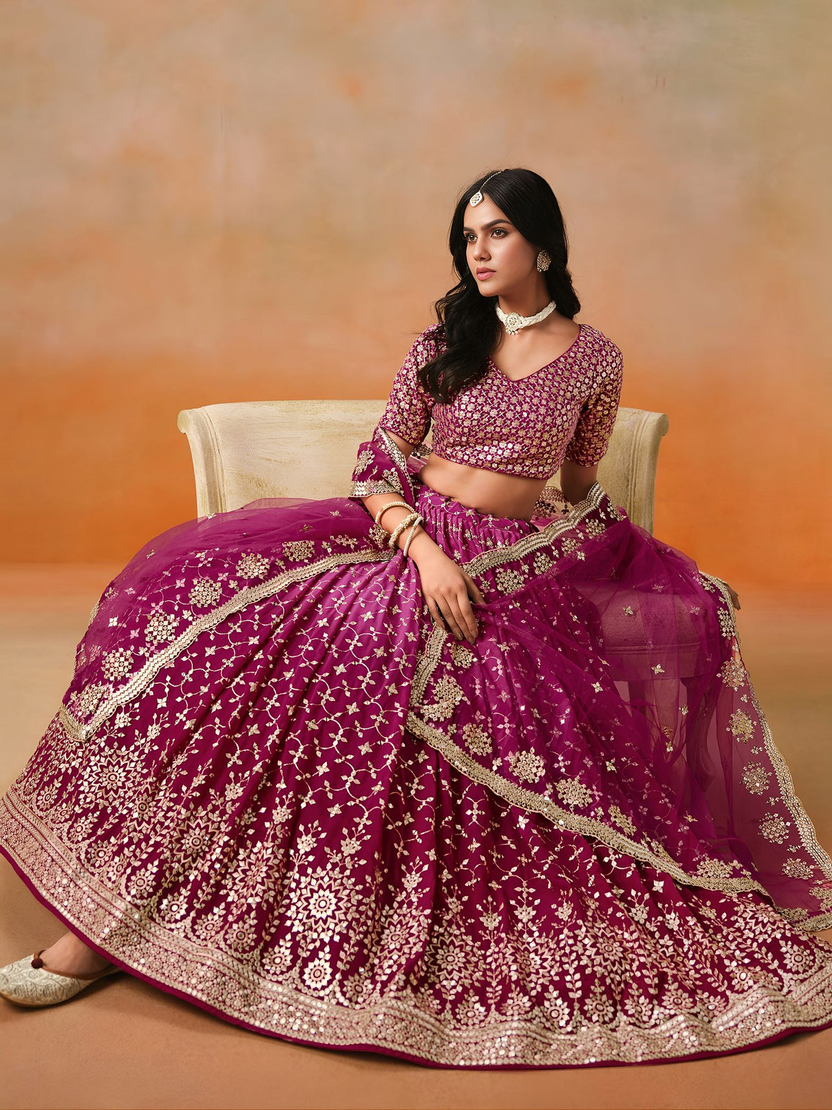 Red Pink Georgette Semi-Stitched Lehenga Choli with Soft Net Dupatta