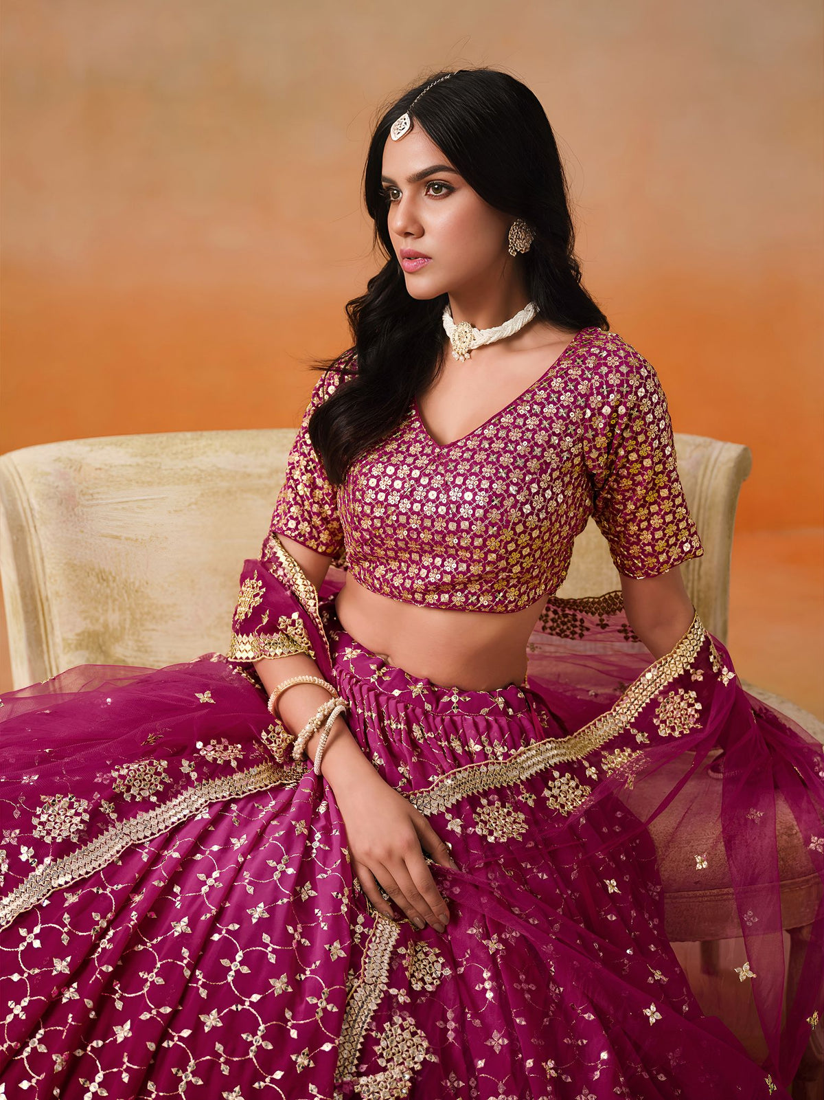 Red Pink Georgette Semi-Stitched Lehenga Choli with Soft Net Dupatta