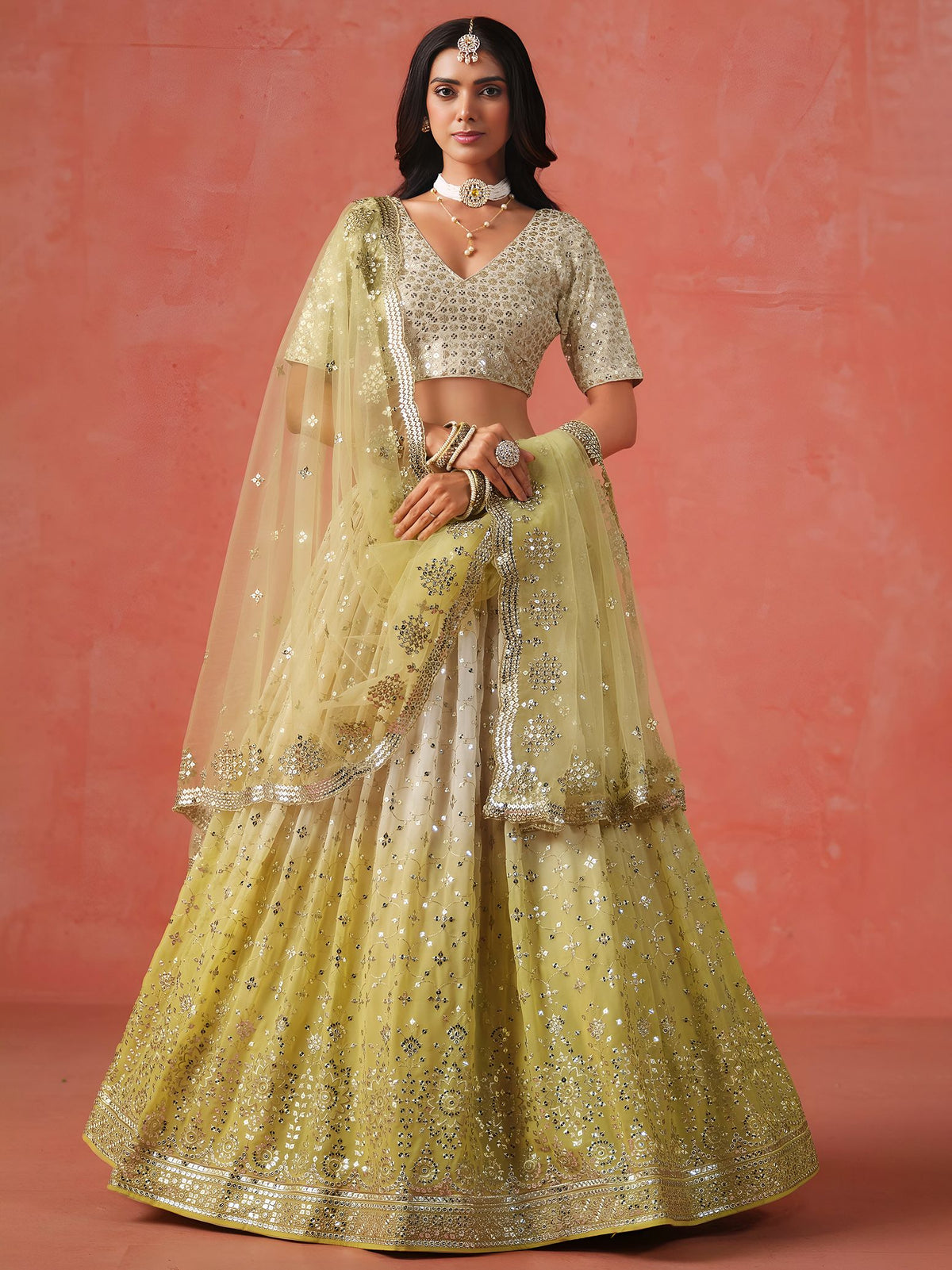 Yellow Georgette Semi-Stitched Lehenga Choli with Soft Net Dupatta