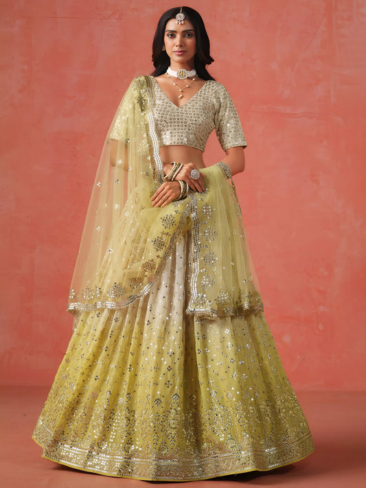 Yellow Georgette Semi-Stitched Lehenga Choli with Soft Net Dupatta