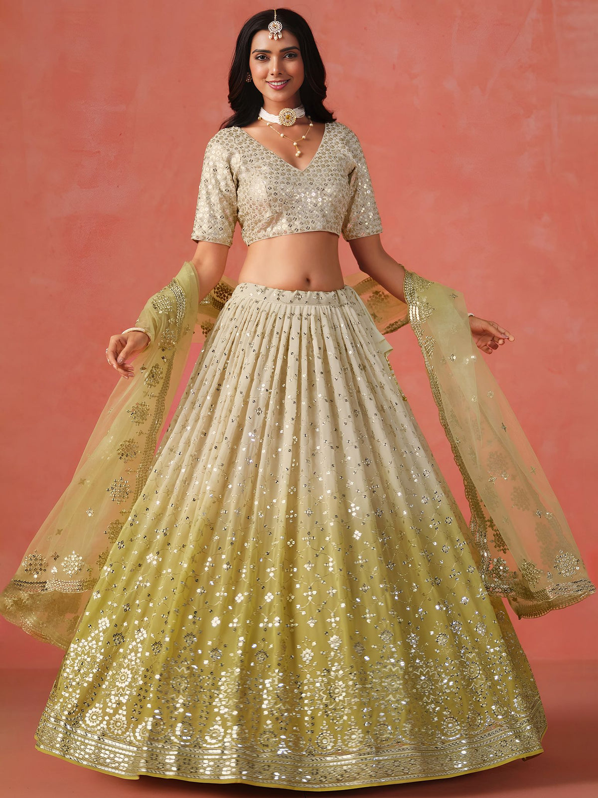 Yellow Georgette Semi-Stitched Lehenga Choli with Soft Net Dupatta