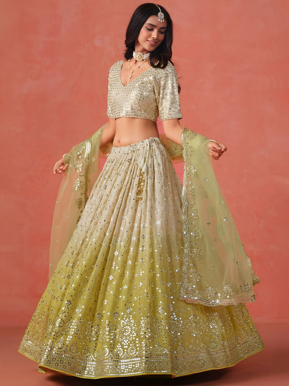 Yellow Georgette Semi-Stitched Lehenga Choli with Soft Net Dupatta