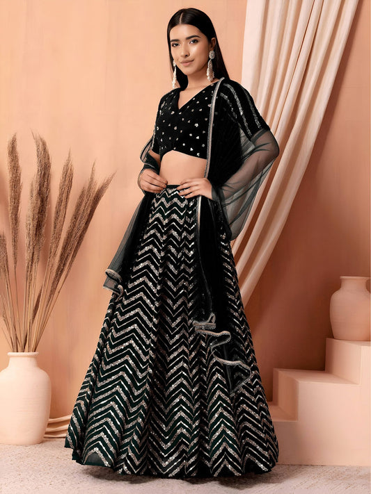 Black Georgette Semi-Stitched Lehenga Choli with Soft Net Dupatta