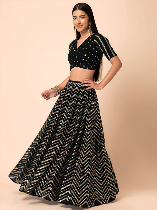 Black Georgette Semi-Stitched Lehenga Choli with Soft Net Dupatta