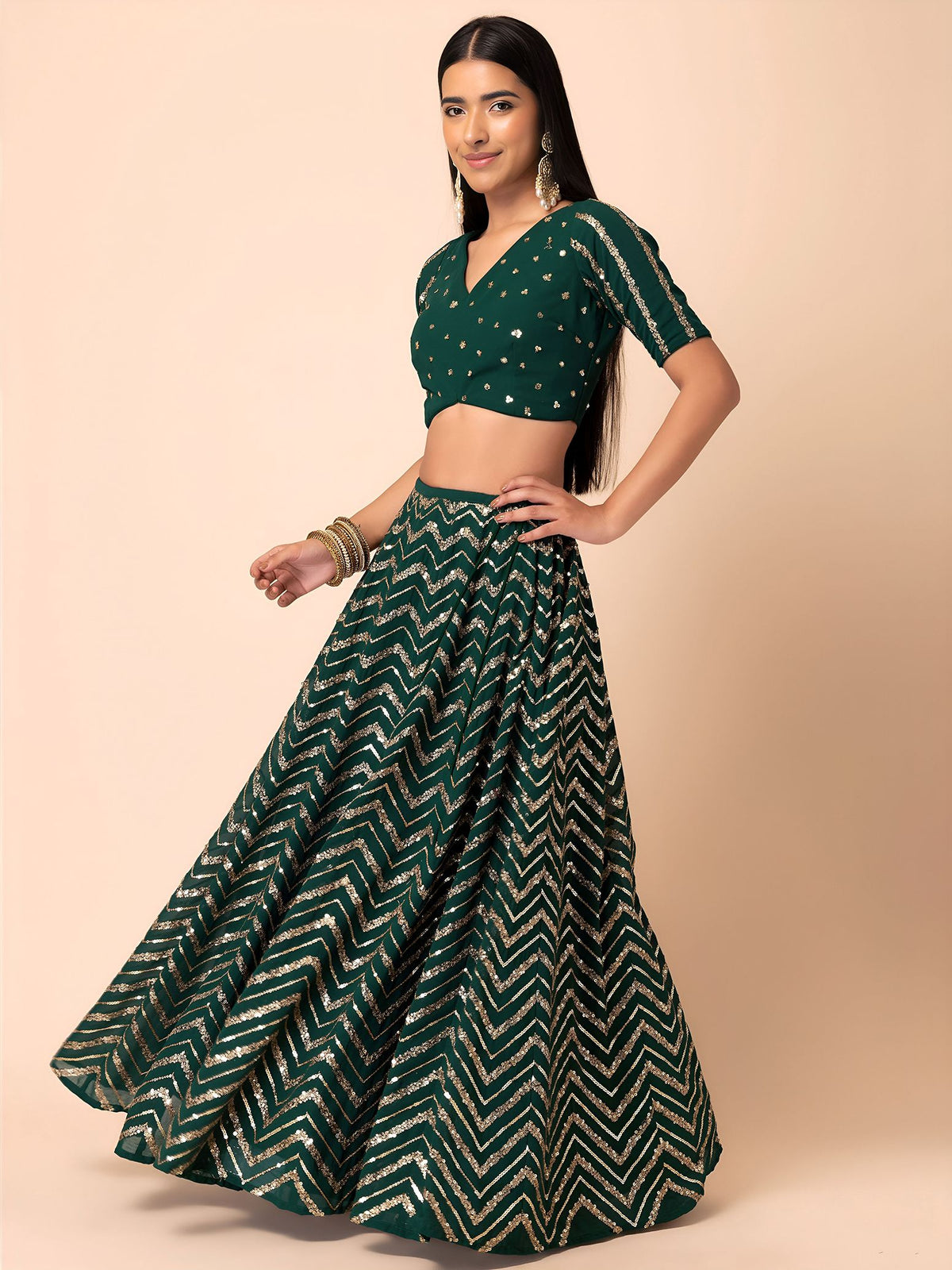 Green Georgette Semi-Stitched Lehenga Choli with Soft Net Dupatta