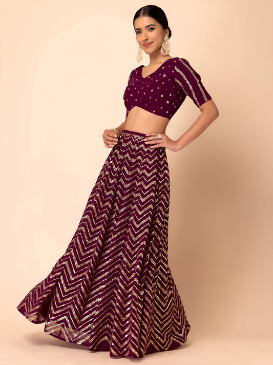 Maroon Georgette Semi-Stitched Lehenga Choli with Soft Net Dupatta