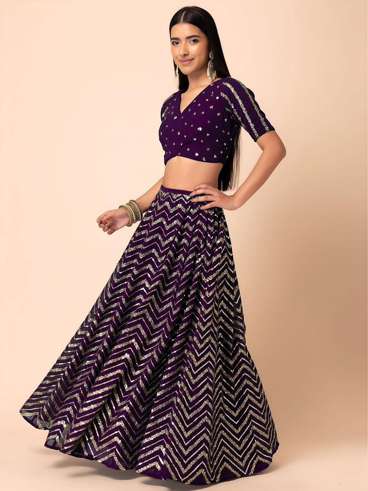 Purple Georgette Semi-Stitched Lehenga Choli with Soft Net Dupatta