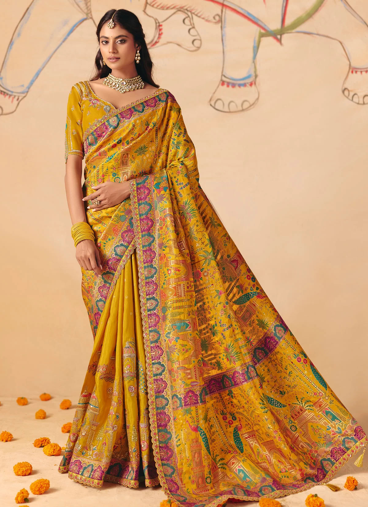 Rangvi Designer Embroidered Dola Zari Silk Festive Saree