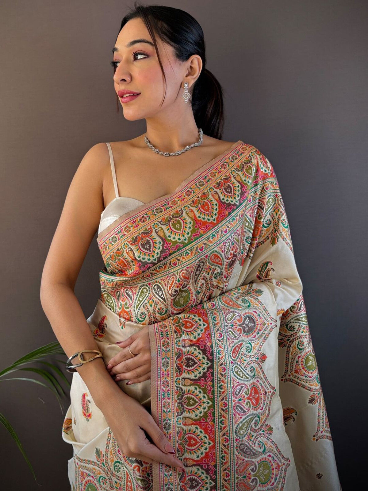 Woven Design Pashmina Silk Zari Saree.