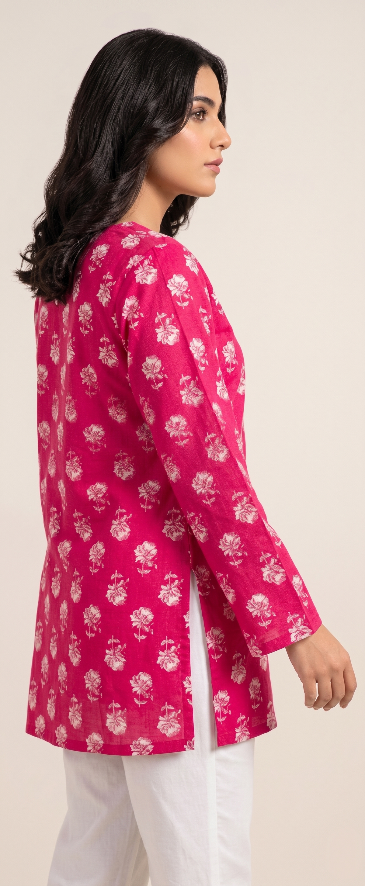 Women Rani Pink Floral Printed Rayon Designer Top with Back Dori & Square Neck